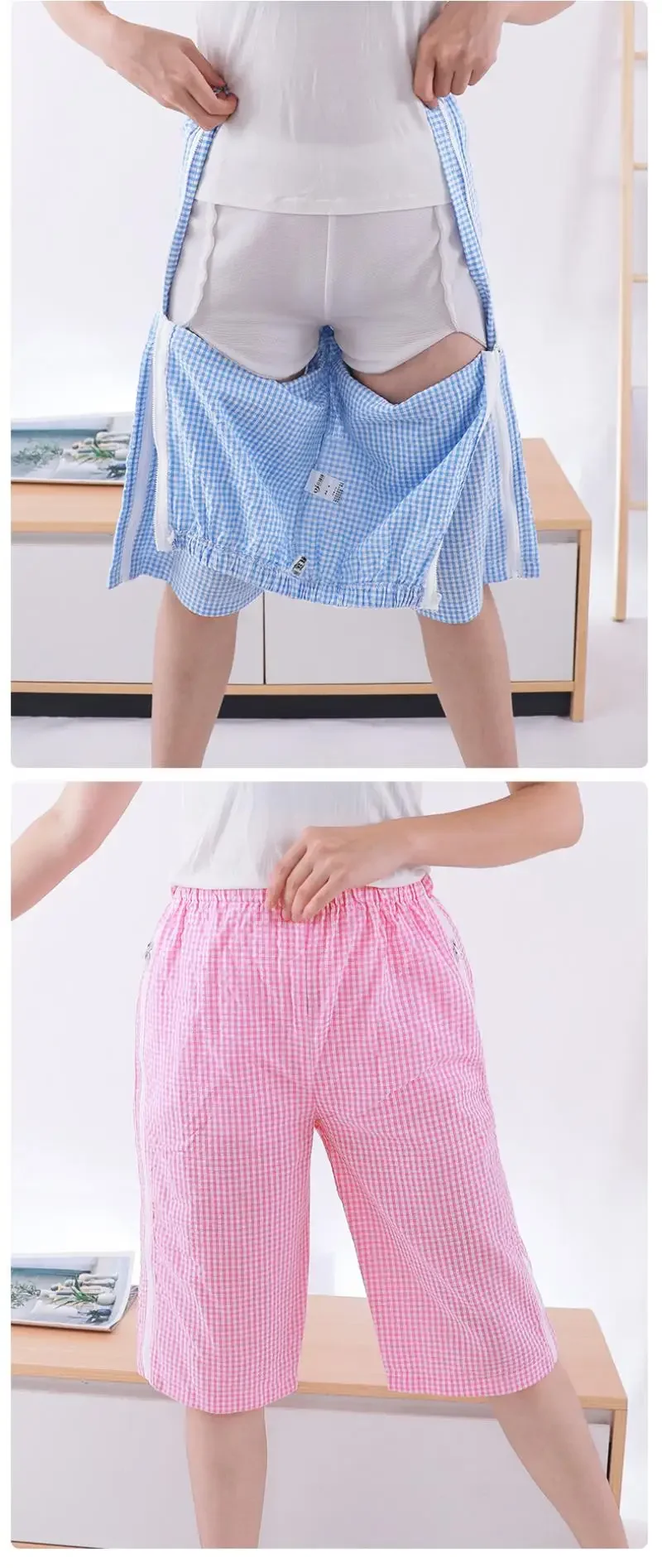 Short Capris pour Patient, Facile à vitation et à Enlever, Soins de Fracture, Fermeture Éclair Bidirectionnelle, Demi-Pantalon d\'Été pour Homme et