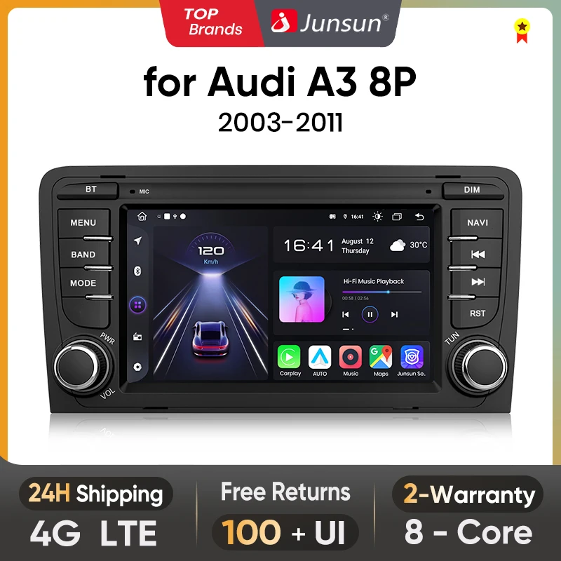 Junsun Wireless CarPlay Android Auto Car Radio for Audi A3 8P 2003-2011 GPS Intelligent Systems Stereo Multimedia Car Radio