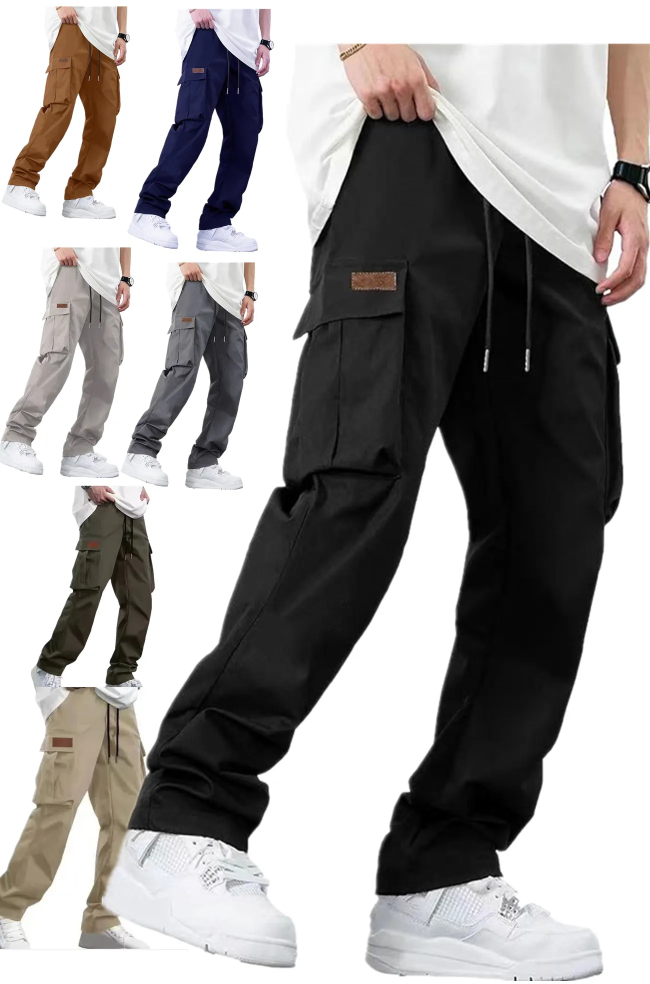 

Новые мужские рабочие брюки 2024 года, свободные прямые повседневные брюки в европейском и американском стиле, мужские рабочие брюки с карманами.