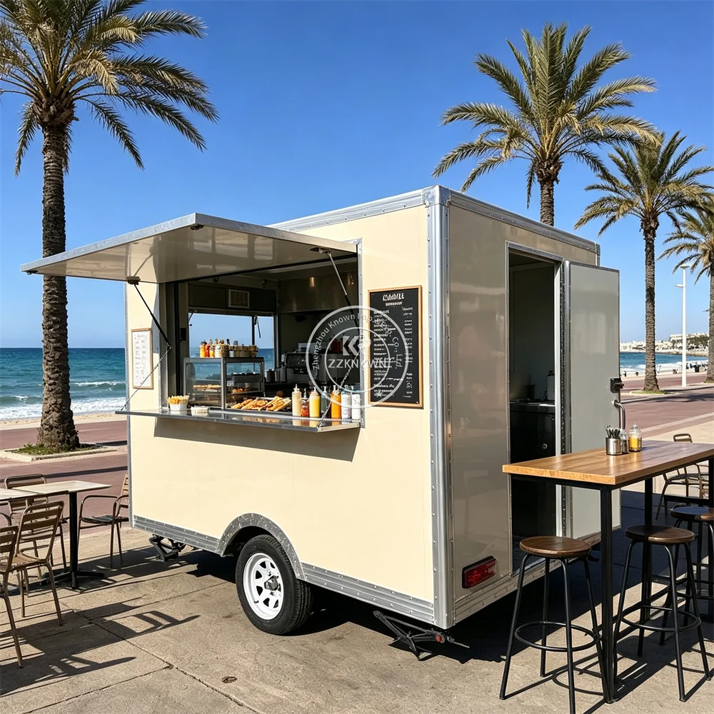 Stainless Steel Mobile Food Trailer Street Restaurant Truck Coffee Waffle Trailer Commercial Kitchen Food Truck For Sale