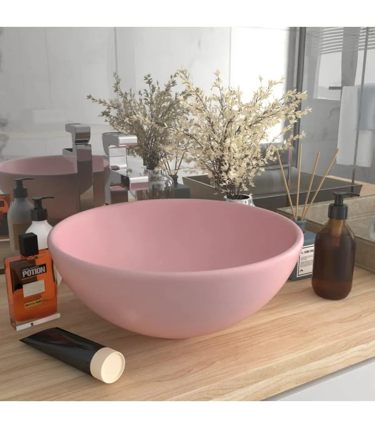 Luxury Washbasins Round Ceramic Matte Pink 32,5x14 cm