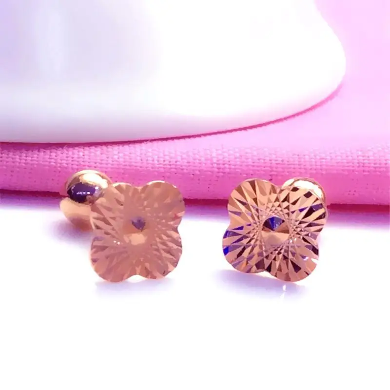 

585 purple gold plated 14K rose gold flowers screw ear studs glamour wedding gift party fashion jewelry earrings for women