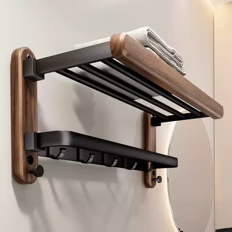 

Вешалка для полотенец из орехового дерева, складная подставка для банных полотенец, устойчивый к трещинам органайзер для ванной комнаты, влагостойкая вешалка для туалета