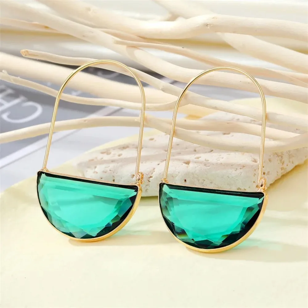 Pendant Green Crystal Semi Circle Earrings Jewelry Glass Transparent Crystal Earrings Decoration Retro