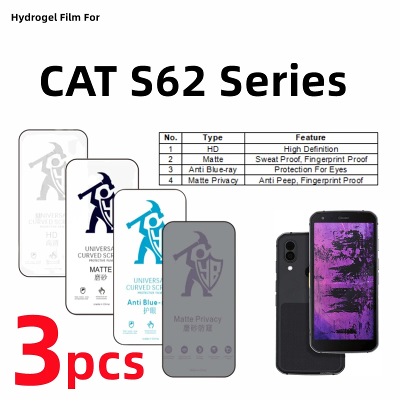 3pcs HD Hydrogel Film For CAT S62 Pro Matte Screen Protector For CAT S62 Pro Eye Care Blueray Anti Spy Privacy Protective Film