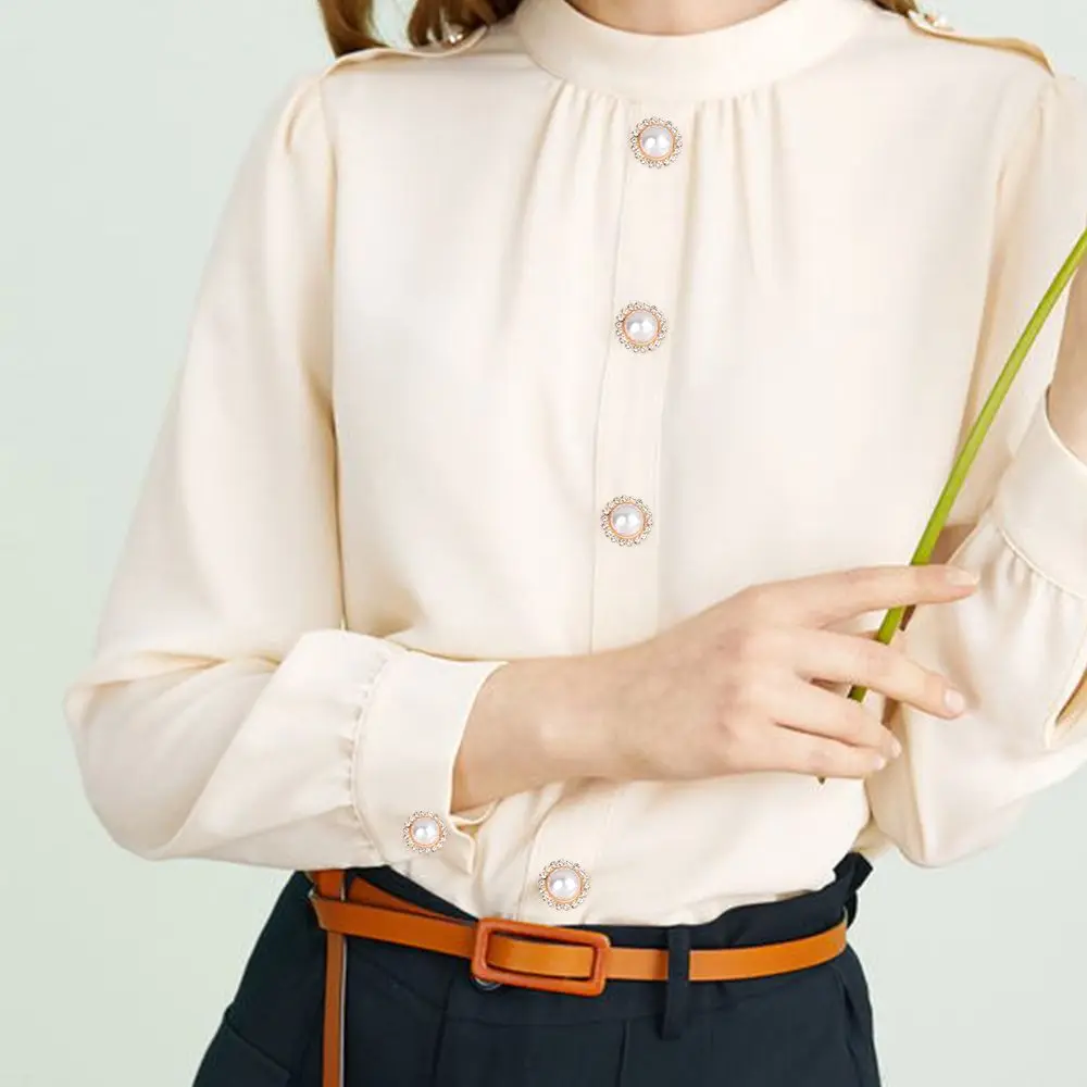 10Pcs Handmade DIY Needlework Pearl Clothing Buttons Shirt Buttons Shiny Rhinestone Sewing Accessories