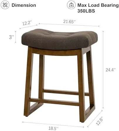 Bar Stools Set of 3, Backless Counter Height Bar Stools, 24 Inch Modern Saddle Bar Stools with Walnut Legs &
