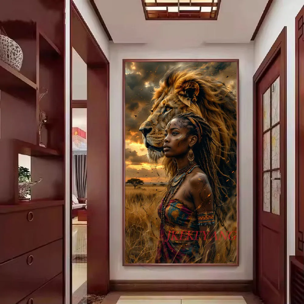 African Woman and Lion Picture DIY Diamond Painting Cross Stitch Full Drills Diamond Mosaic New Collection Home Decor