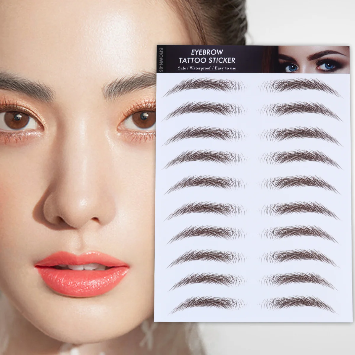 4 Pcs Eyebrow Stickers Water Transfer Imitation Tool False Lashes with Soy Ink Stencils Fake Eyelashes