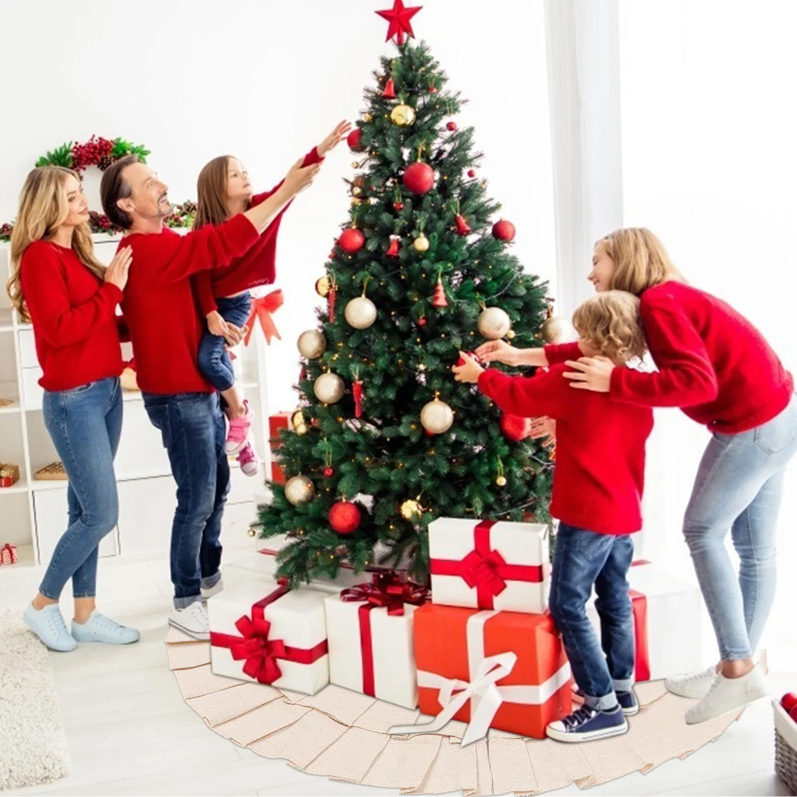 

Christmas Skirt Round Polyester Holiday Decor Home Party Xmas Tree Carpet Under Tree Mat Vintage Decoration Party Supplies