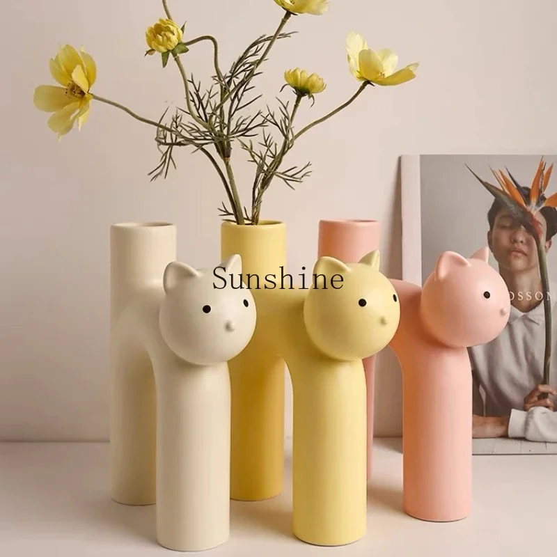 

Cream wind ceramic vase cat cat vase ornament home living room dining table entrance decoration