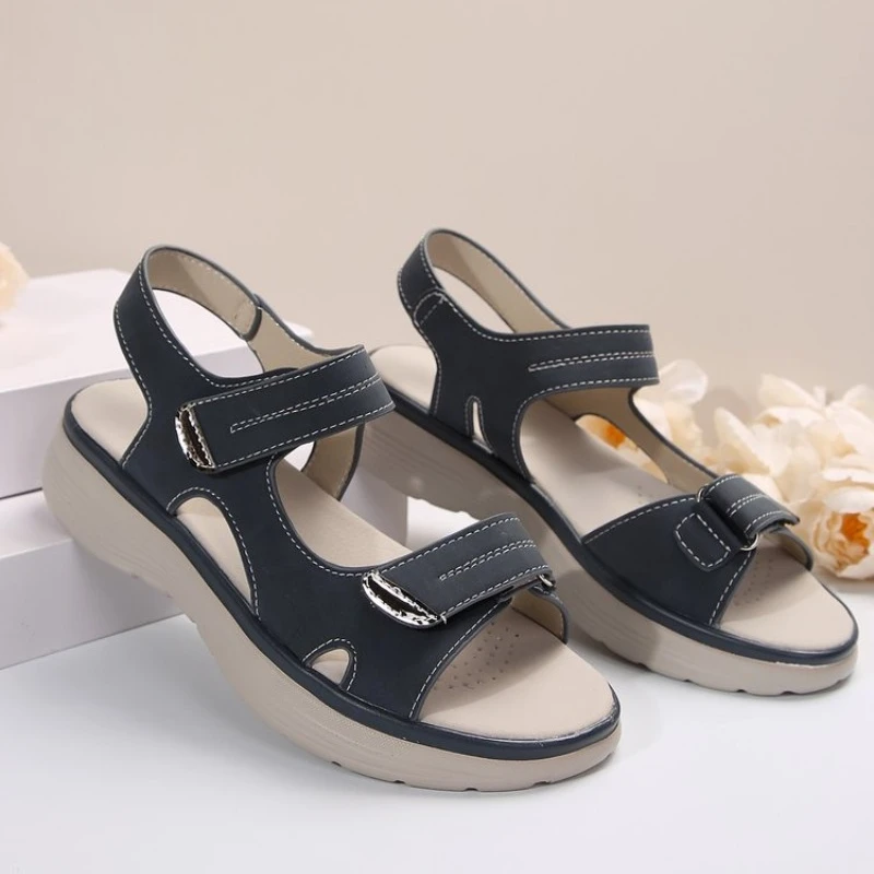 2024 summer new soft soles platform sandals slippers leather fashion holiday beach leather women shoes sandals fur slippers34-41