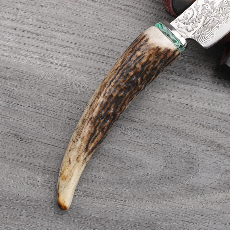 Pisau Baja Damaskus, Gagang Tanduk Rusa Alami, Pisau Tetap, Bertahan Hidup Di Luar Ruangan, Memancing, Berkemah, Buah, Alat Portabel, Pisau