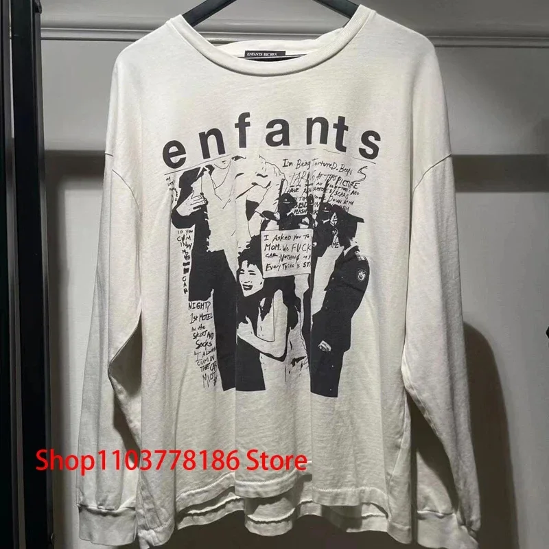 High Street Enfants Riches Deprimes T-shirt Portrait Graffiti Print Round Neck Long Sleeve Loose Casual ERD Top Clothes