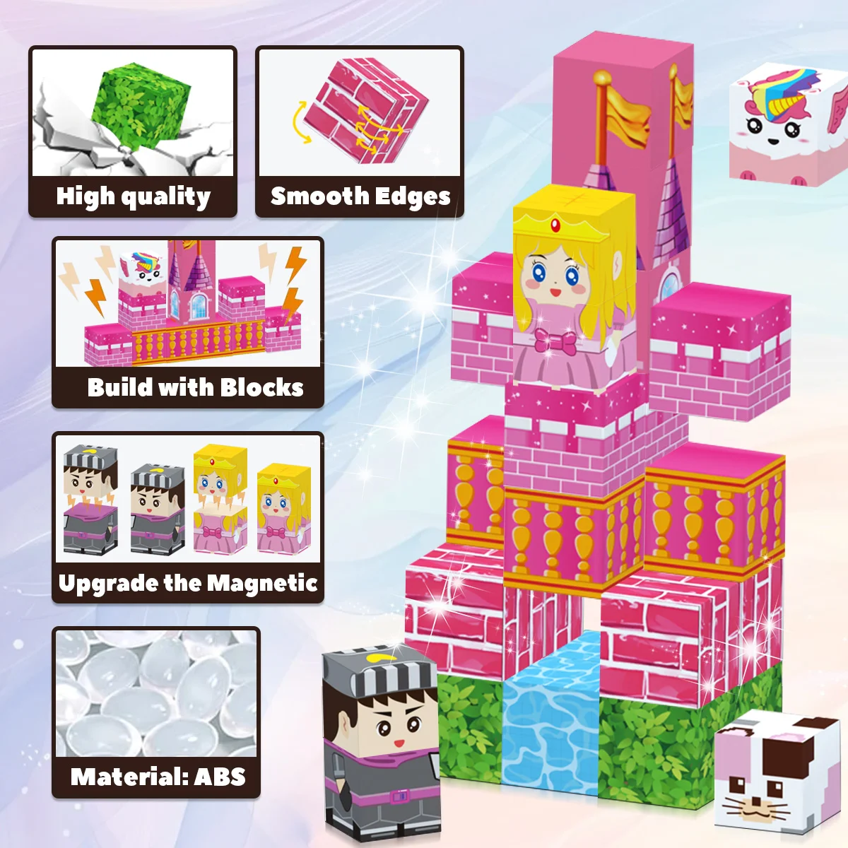 27 قطعة مكعبات بناء مغناطيسية للأميرة في صندوق حديدي، مكعبات مغناطيسية، ألعاب مغناطيسية، هدية عيد الميلاد/الهالوين، هدايا عيد الميلاد