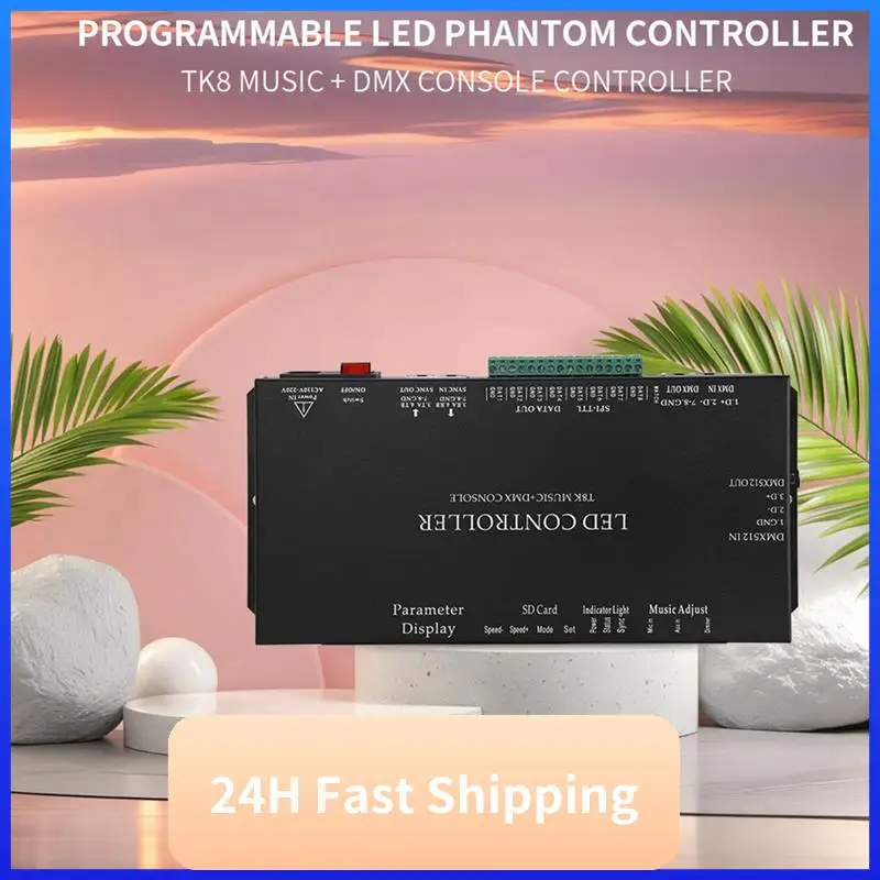 

T30C New T8K Music+DMX Console 8Channels Port With Mic In/Aux In SPI-TTL Led Strip Light Controller For WS2811 WS2812B