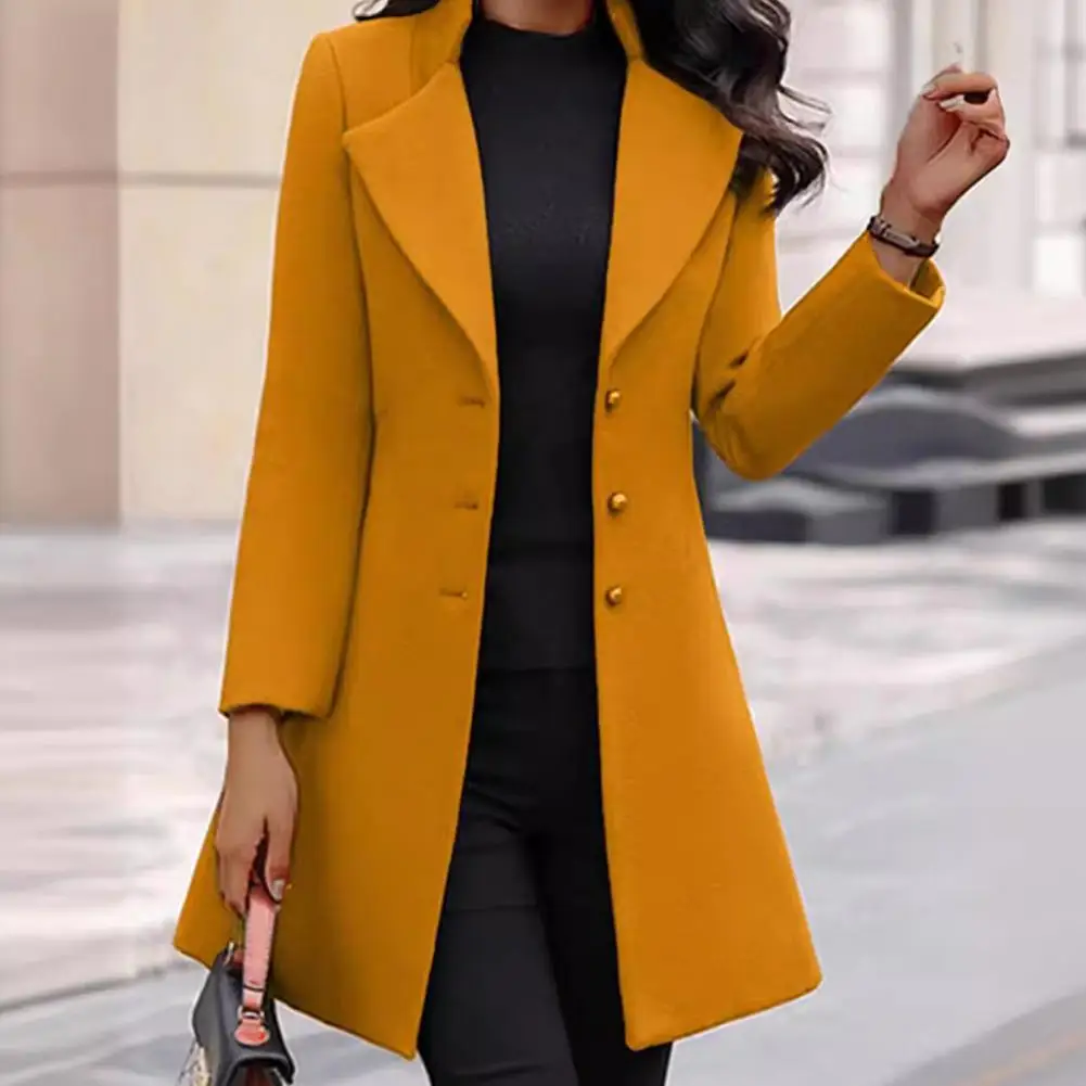 

Long Sleeve Coat Elegant Women's Woolen Jacket with Turn-down Collar Slim Fit for Commuting Dating in Spring Fall Winter Women