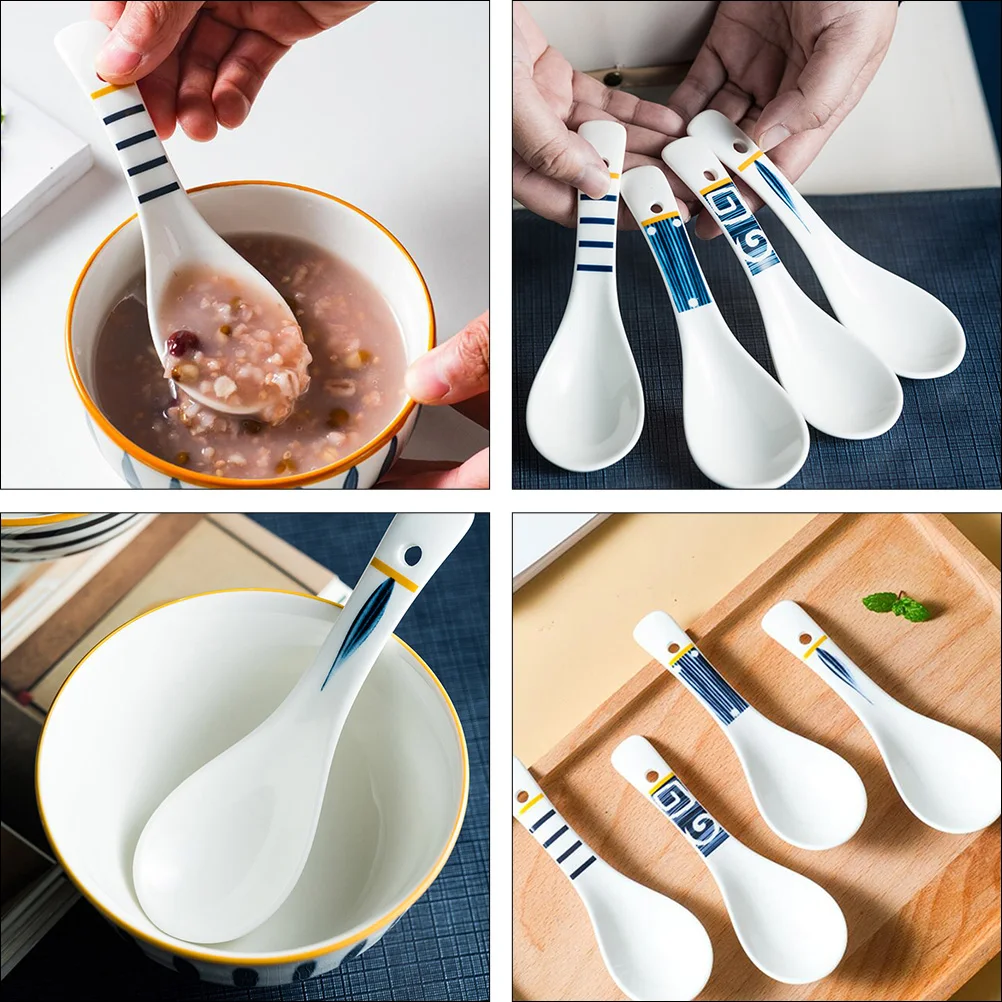 

4Pcs Japanese Style Spoons Concave Bottom Prevent Slipping Soup Porridge Japanese Spoon Soup Spoon Ceramic Spoons