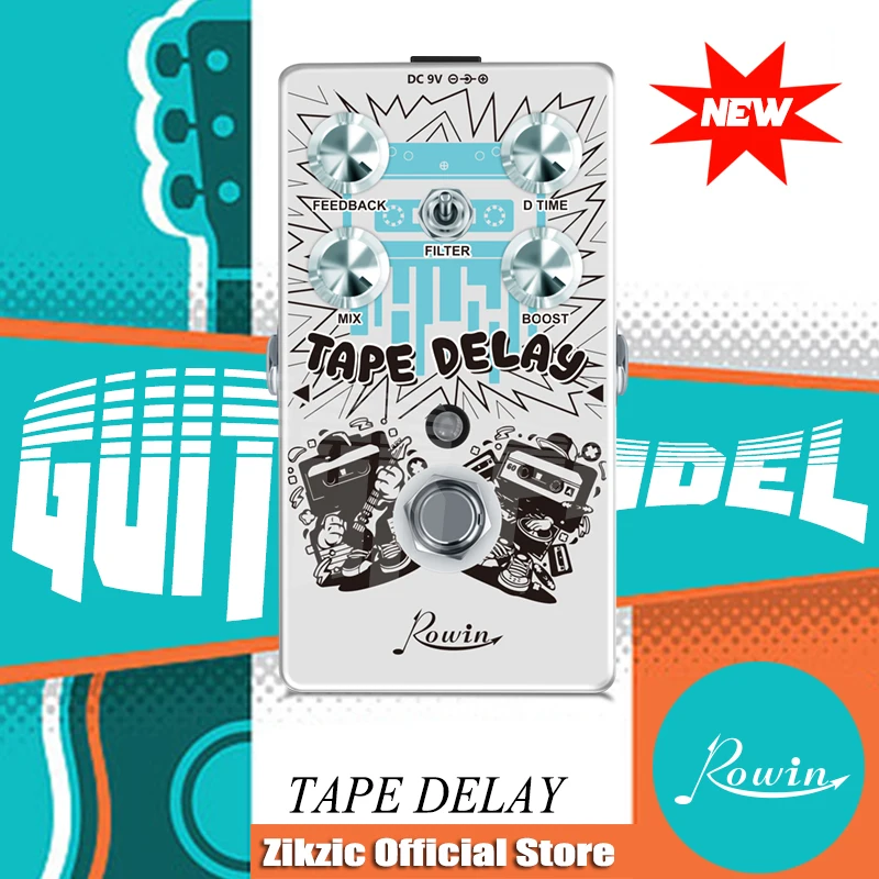 Rowin Tape Delay Guitar Effect Pedal with Reverb Boost Effect, Combined with Bass Effects, Wide Range Delay RE-01