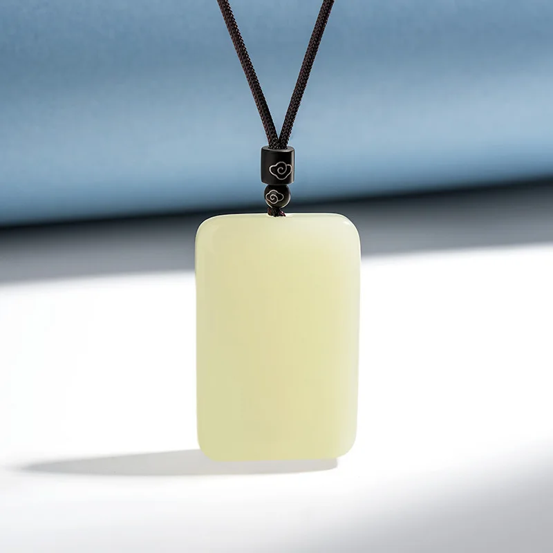 Retro natural carving minimalist smooth safe lucky pendant amulet necklace jade stone jewelry gift