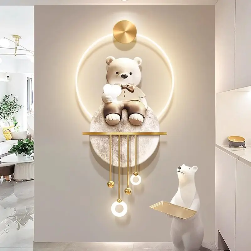 

2024 Love Bear porch decoration painting Moon bright door to the wall luminous wall decoration cream wind high-grade light