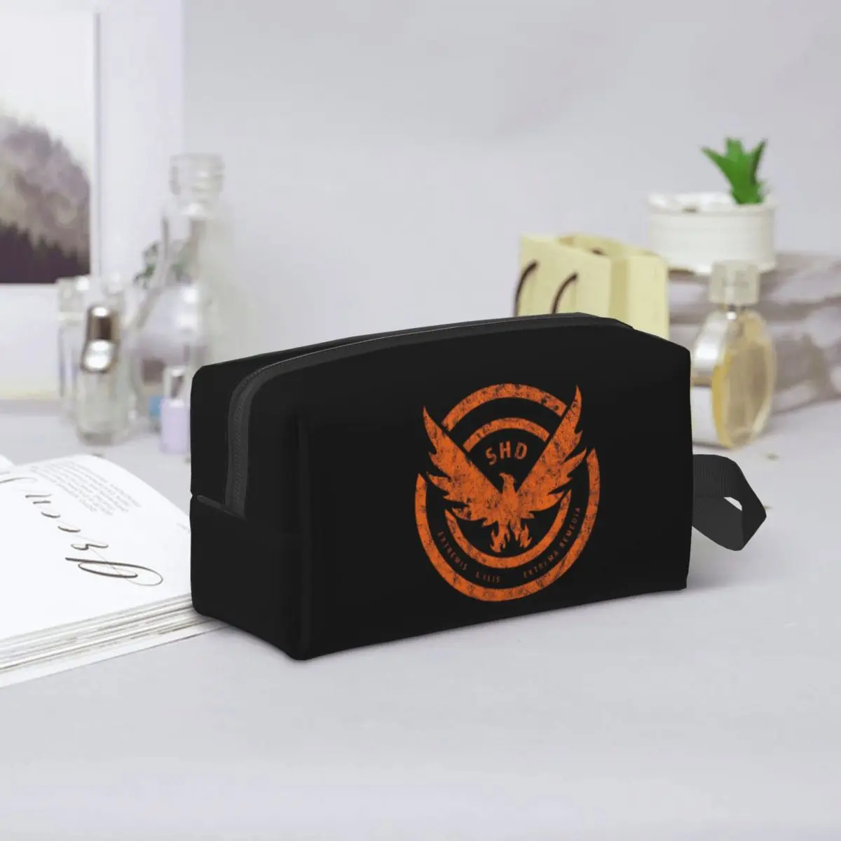 The Division SHD Logo Distressed Makeup Bag Cosmetic Organizer Storage Dopp Kit Toiletry Cosmetic Bag for Women Beauty Travel