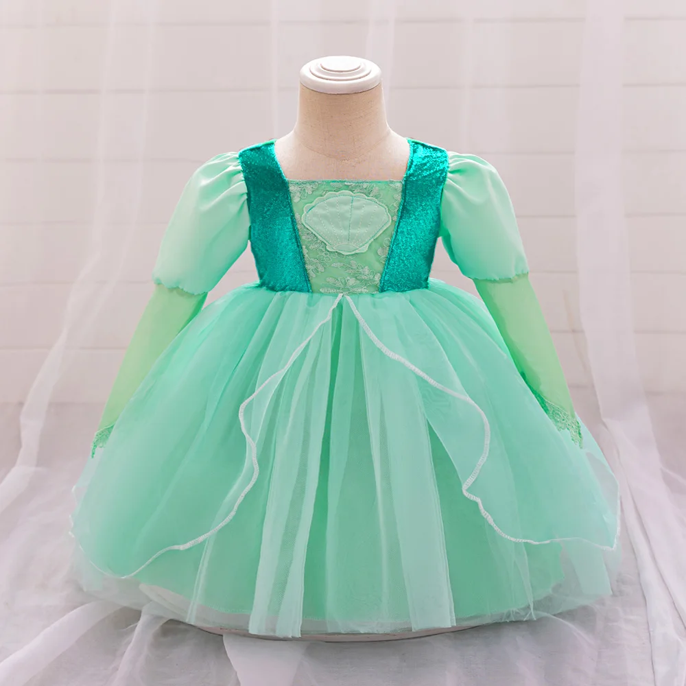 

Baby Girls Mermaid Costume For Kids Ariel Princess Long Sleeve Tulle Girl Birthday Party Prom Dress Cosplay Halloween Ball Gown