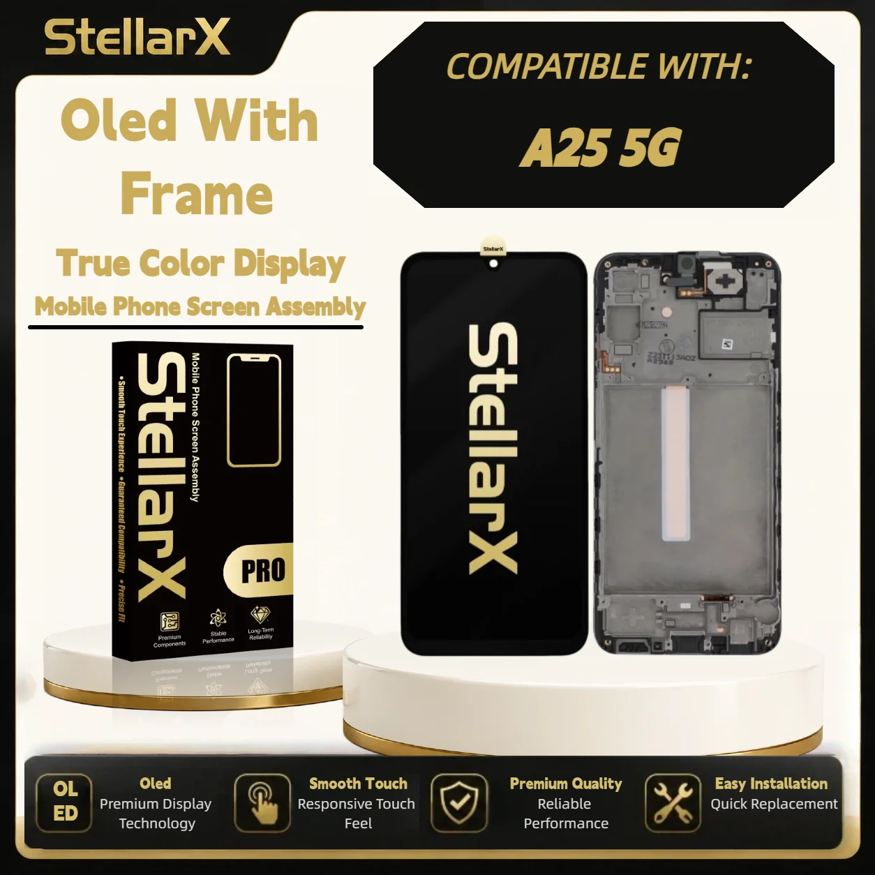 StellarX Display for Samsung A25 5G Oled with Frame Screen Replacement  with free tools OLED Display Assembly Repair Parts ﻿