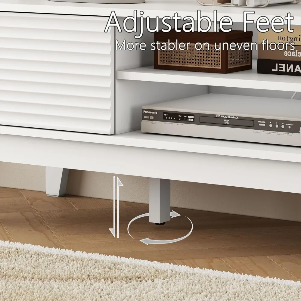 حامل تلفزيون حديث لمنتصف القرن لأجهزة التلفاز مقاس 55-65 بوصة، ومركز ترفيه بأبواب منزلقة، وأرفف، وخزائن، ووحدة تحكم الوسائط #5