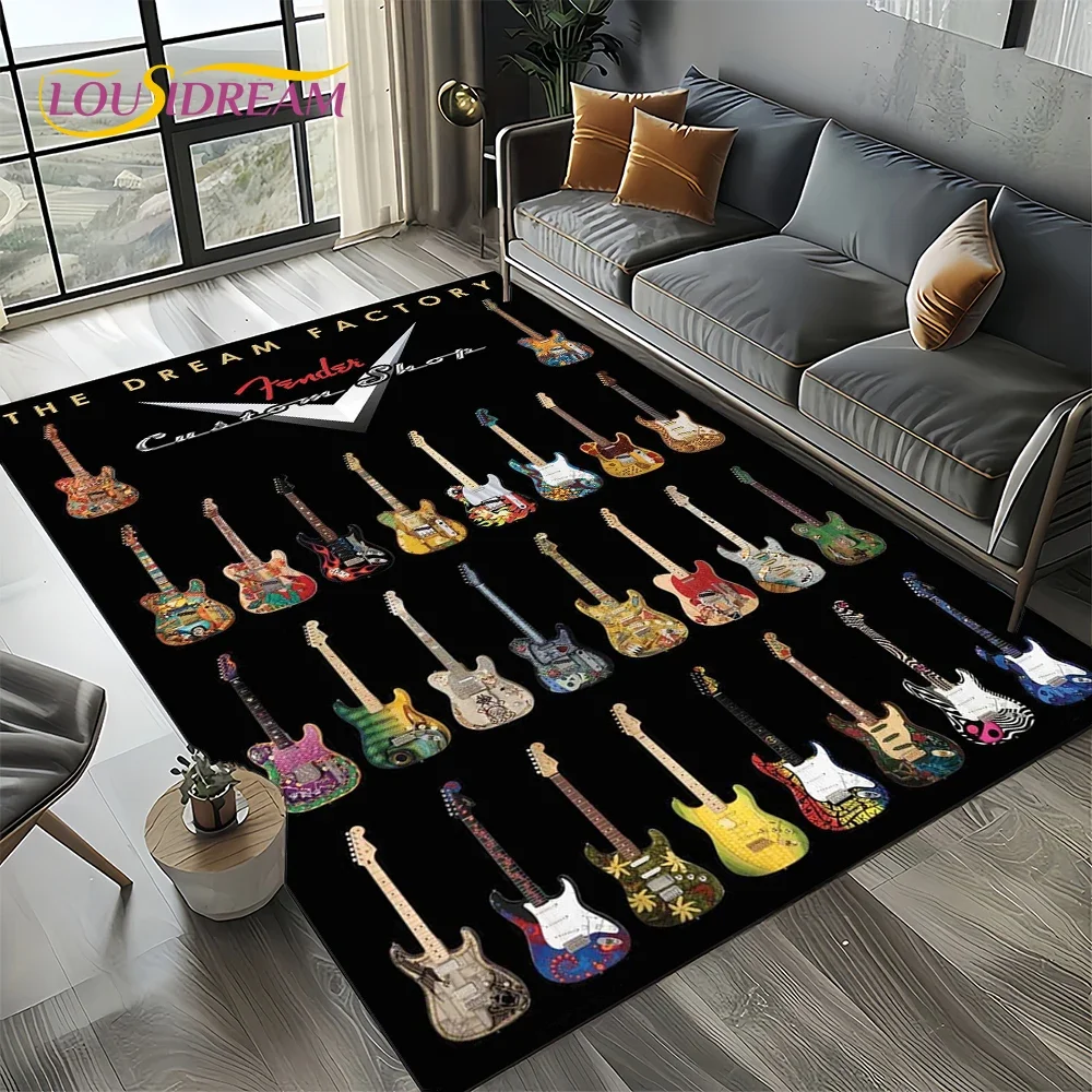 27 Style New Fender Retro Guitar Instruments Music 3D Carpet Rug for Living Room Bedroom Home Sofa Decoration,Non-slip Floor Mat