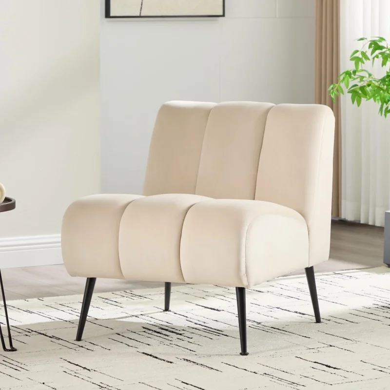 

Modern Upholstered Armless Chair with Black Metal Legs,Velvet Accent Chair for Living Room and Reading Room