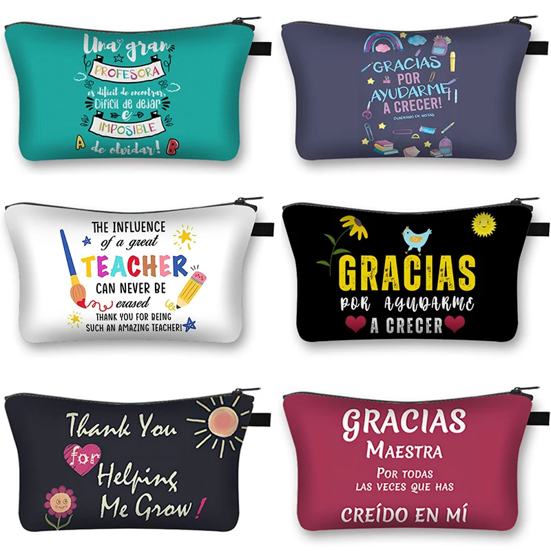 

Thanks Teacher Gracias Maestra Cosmetic Bag Makeup Storage Pouch Portable Beauty Bags Ladies Travel Toiletry Bag Lipstick Bags