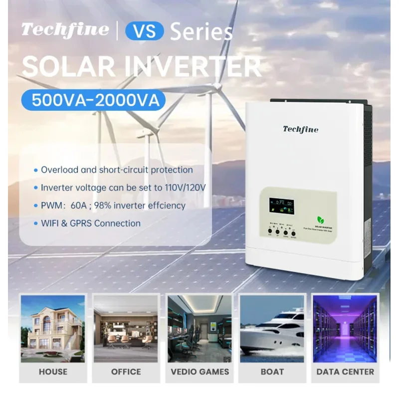 Techfine Onda Sinusoidale Pura 12V 24V DC a AC 220V Off Grid UPS Domestico a Bassa Frequenza All in One MPPT Carica PV Power Inverter