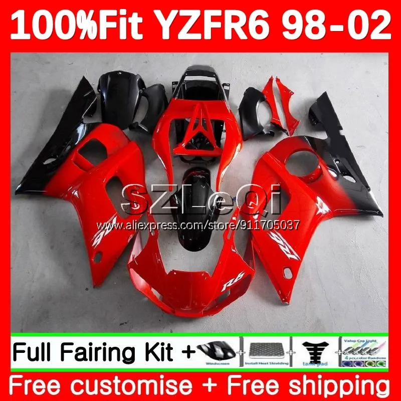 Injection Body For YAMAHA YZF R6 R 6 Red black YZFR6 98 99 00 01 02 122No.18 YZF600 YZF-R6 1998 1999 2000 2001 2002 Fairings