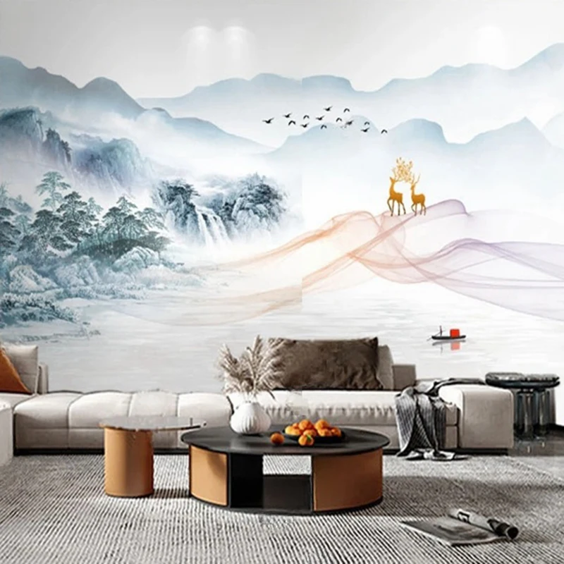 MU7810 Mural Wallpaper 3D Hand-painted Oil Painting Landscape Abstract Chinese Style Wall Painting Living Room Bedroom Home Deco