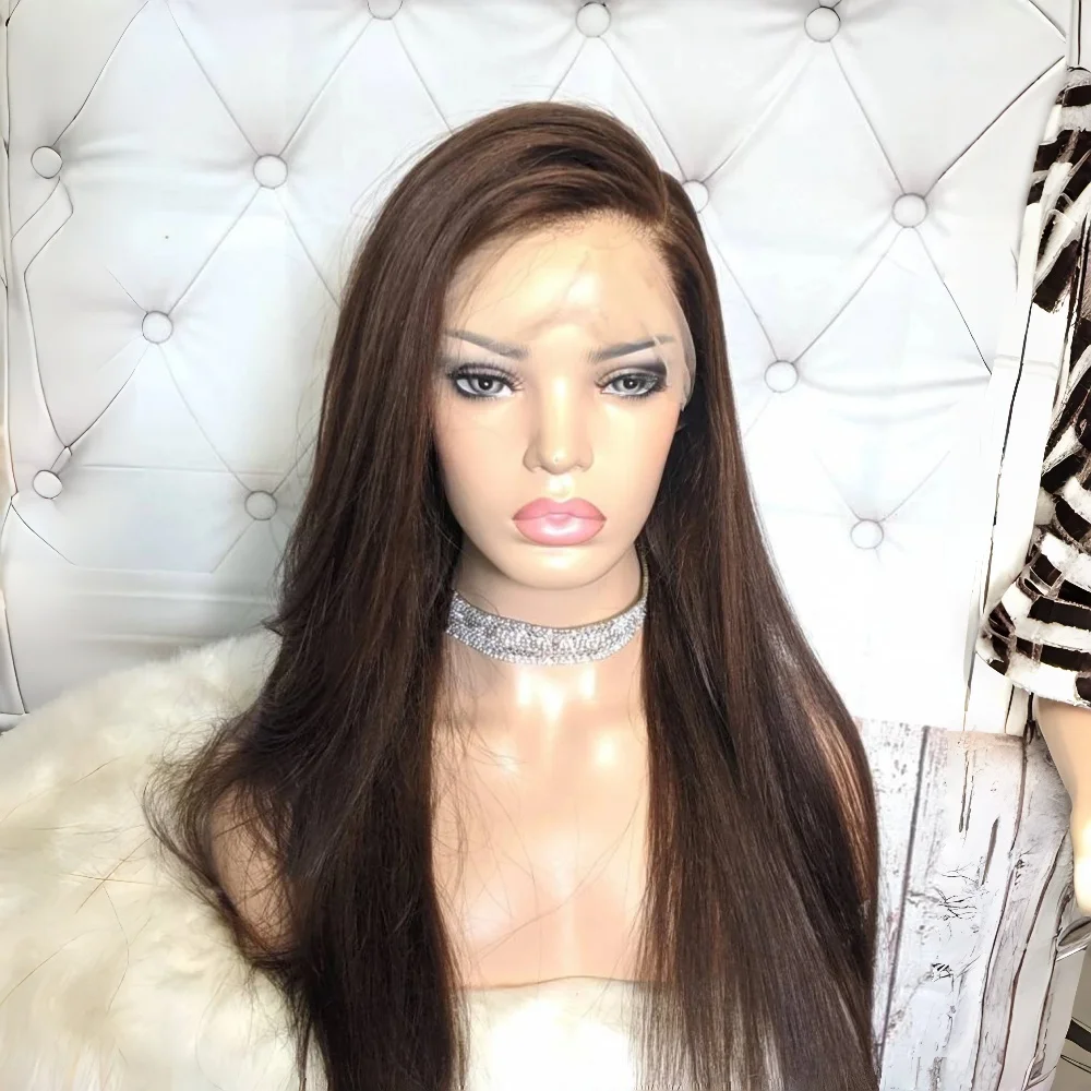 

Мягкий коричневый парик из натуральных еврейских волос, прямой, без клея, с шелковой основой 5x5, с HD-кружевом, европейские волосы, с baby hair, предварительно выщипанный