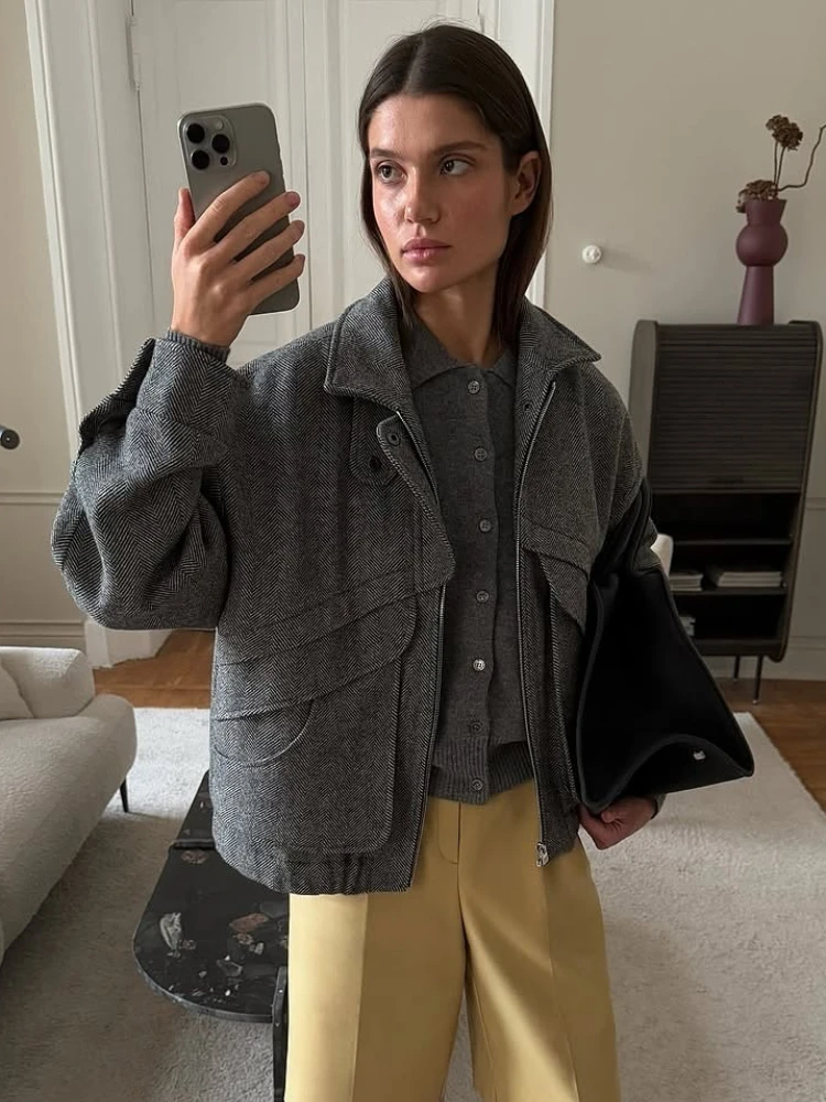 

Tsiisd верхняя одежда на молнии с воротником-стойкой, женские однотонные свободные укороченные верхние пальто с высокой талией, уличная женская куртка, новинка