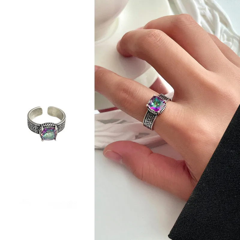 Hot Sell Trendy Shiny CZ Zircon Retro Thai Silver Female Ring Promotion Jewelry For Women No Fade Cheap Gifts