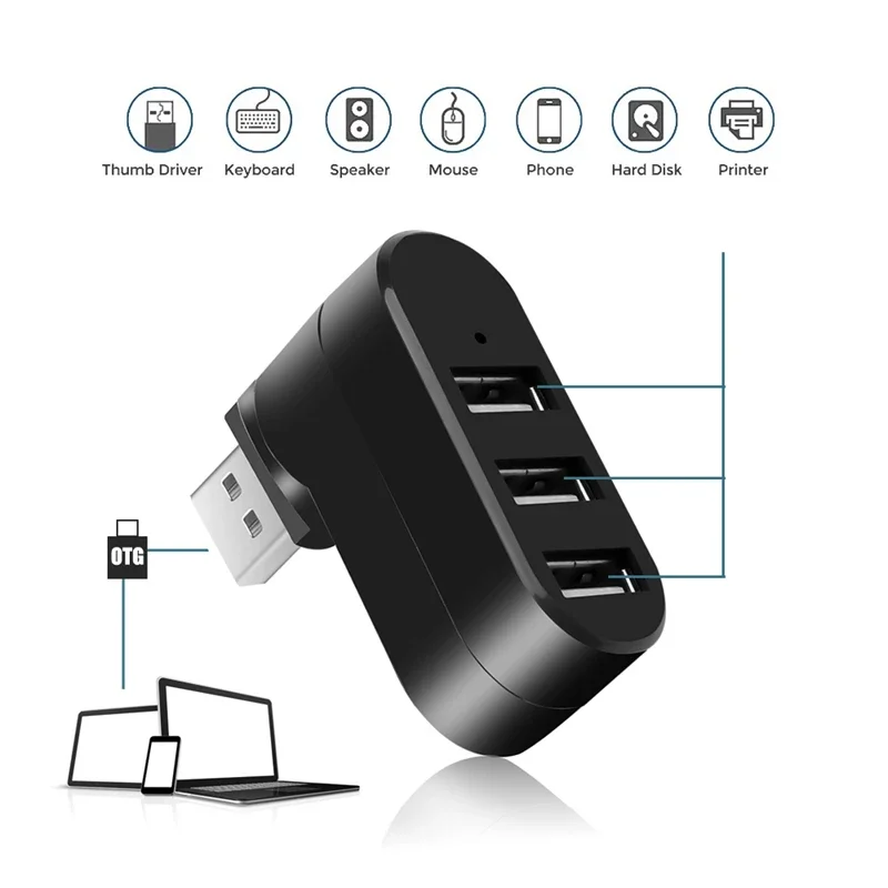 НОВЫЙ 3-портовый мульти-2.0 USB-концентратор, мини-USB-концентратор, высокоскоростной вращающийся разветвитель, адаптер для ноутбука, ноутбука, ПК, компьютерные аксессуары