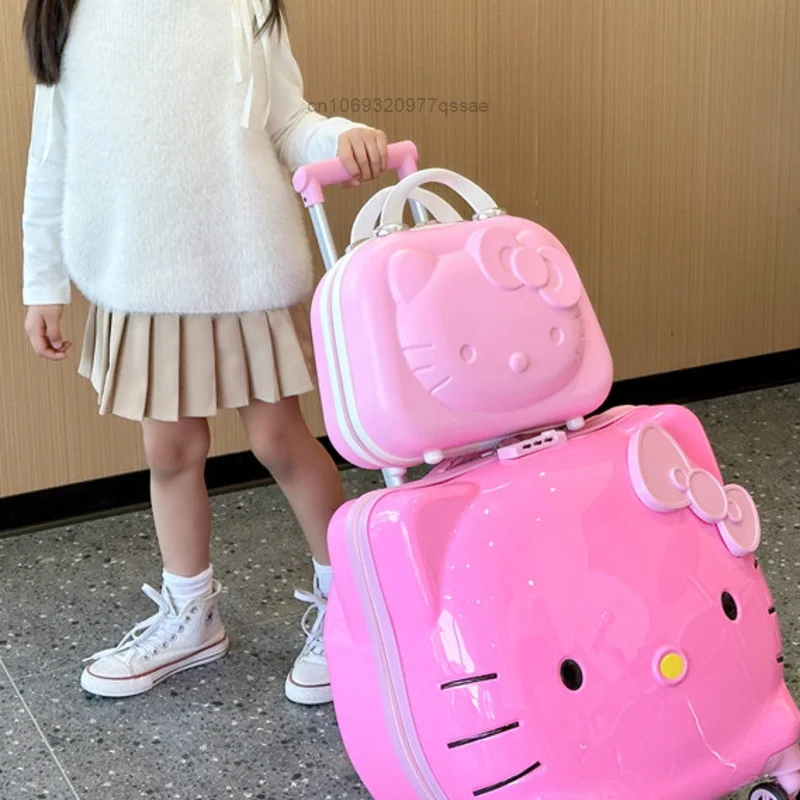 14 inch Sanrio Hello Kitty Square ABS Makeup Box 3D Stereo Cute Cartoon Suitcase Box Kitten Zipper Storage Cosmetic Cases Gifts