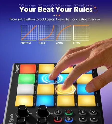 Synido TempoPAD P16 Midi Controller Beat Maker Machine for Music Production, Portable USB MIDI Beat Pad Controller for Beginners image 4