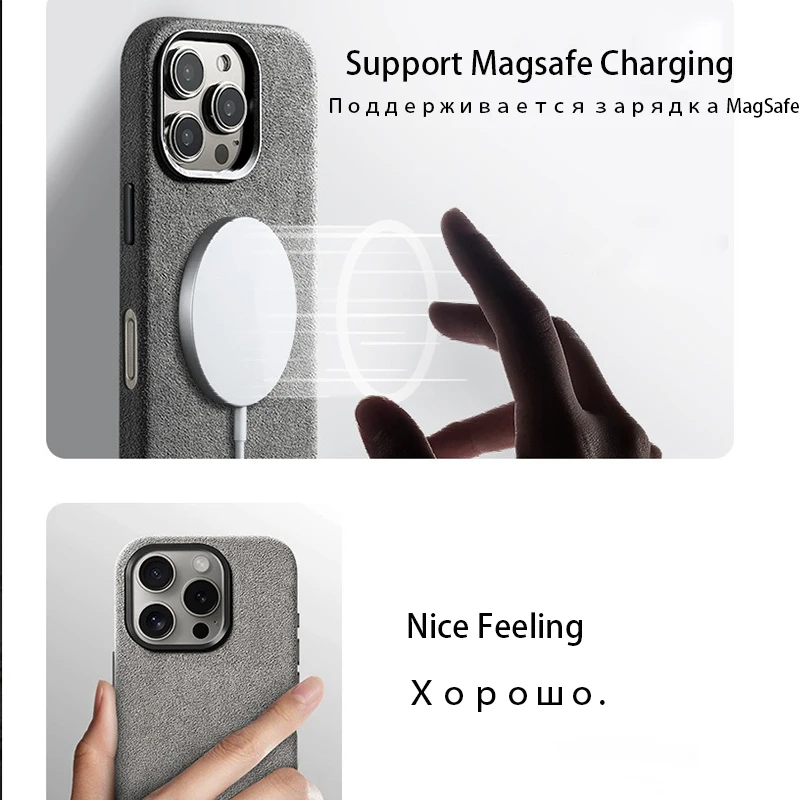 Casing ponsel Alcantara Italia, casing kulit Bisnis Mewah untuk iPhone 16 Pro Max, penutup belakang warna abu-abu magnetik