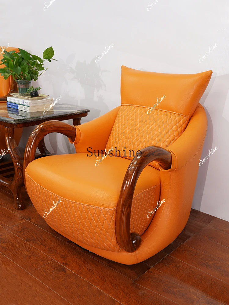 Ebony single living room simple solid wood swivel chair bedroom balcony sofa  FT