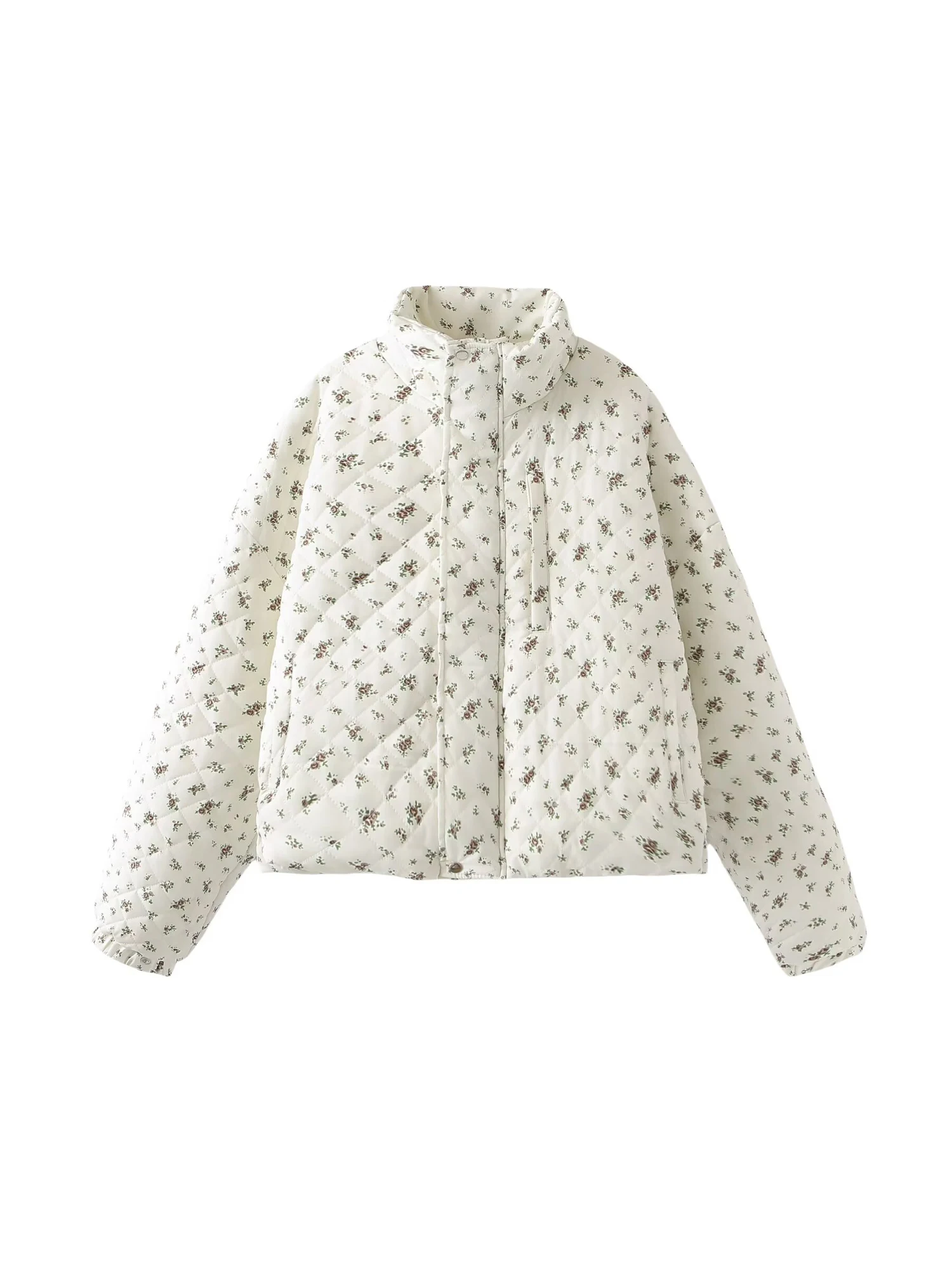 

Women's White Flower Print Padded Jacket Warm Thicken Parka Jacket Harajuku Vintage 2000s Outerwear Turtleneck Winter Coats 2025