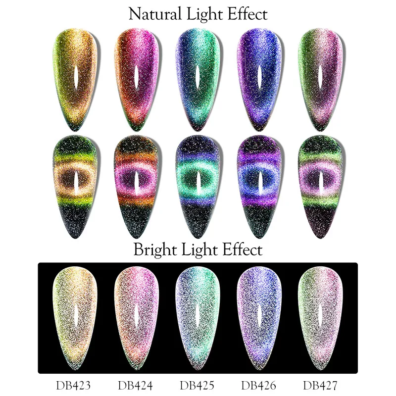 Mtssii Reflective Cat Magnetic Gel Rainbow Glitter Nail Polish Soak Off Magnetic UV Gel Sparkling Auroras Laser Nail Art Gel