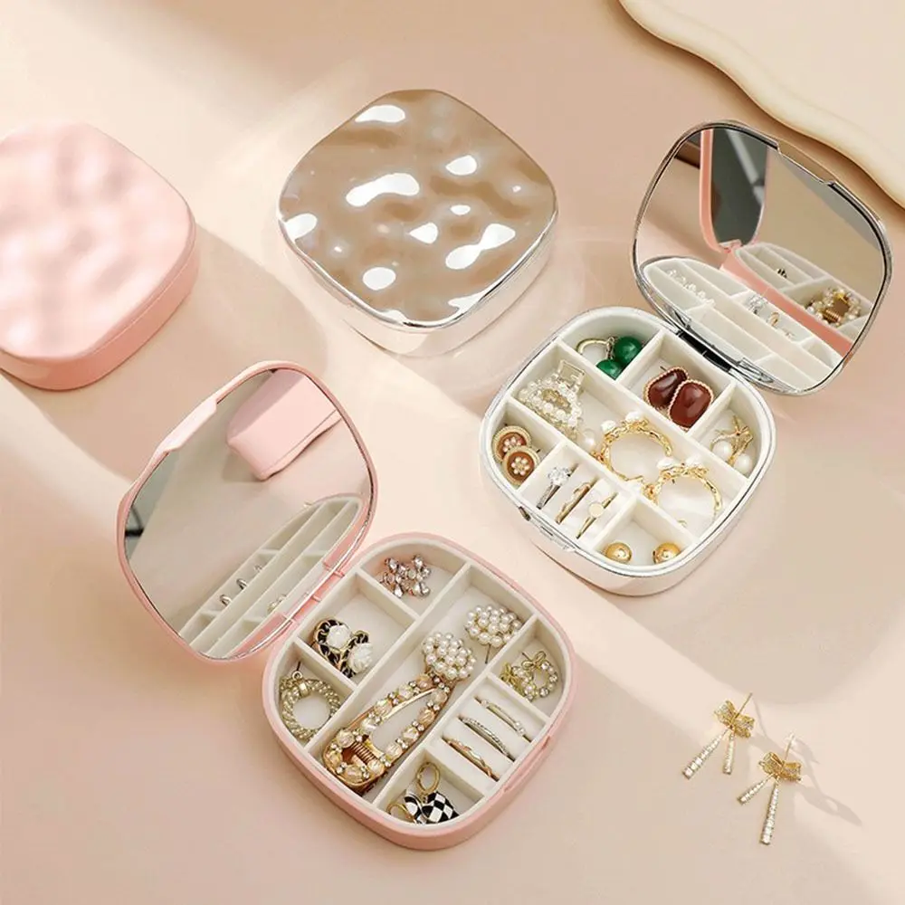 

С зеркалом, коробка для хранения ювелирных изделий, пылезащитный, влагостойкий органайзер для ювелирных изделий, квадратный чехол для хранения сережек большой емкости для девочек