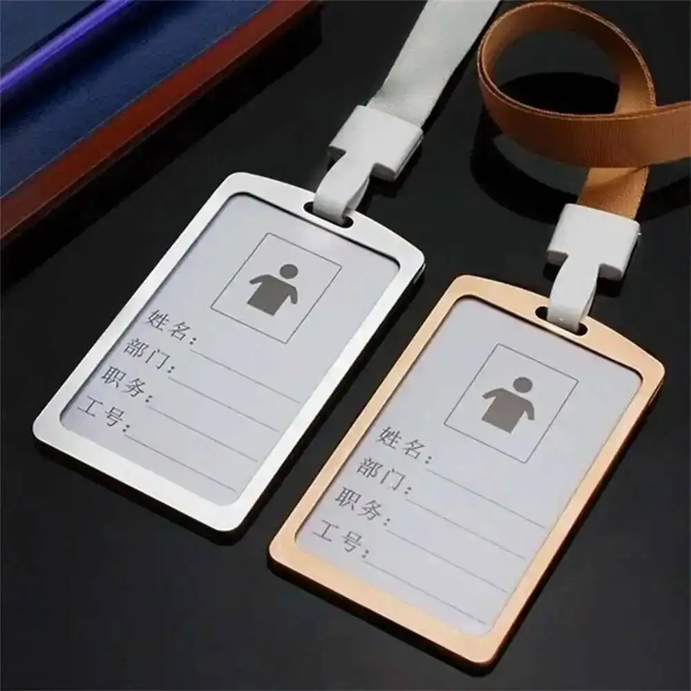 

5pcs Aluminum Badge Holder With Detachable Neck Lanyard/strap For Id Card, Working Card, Name Tag