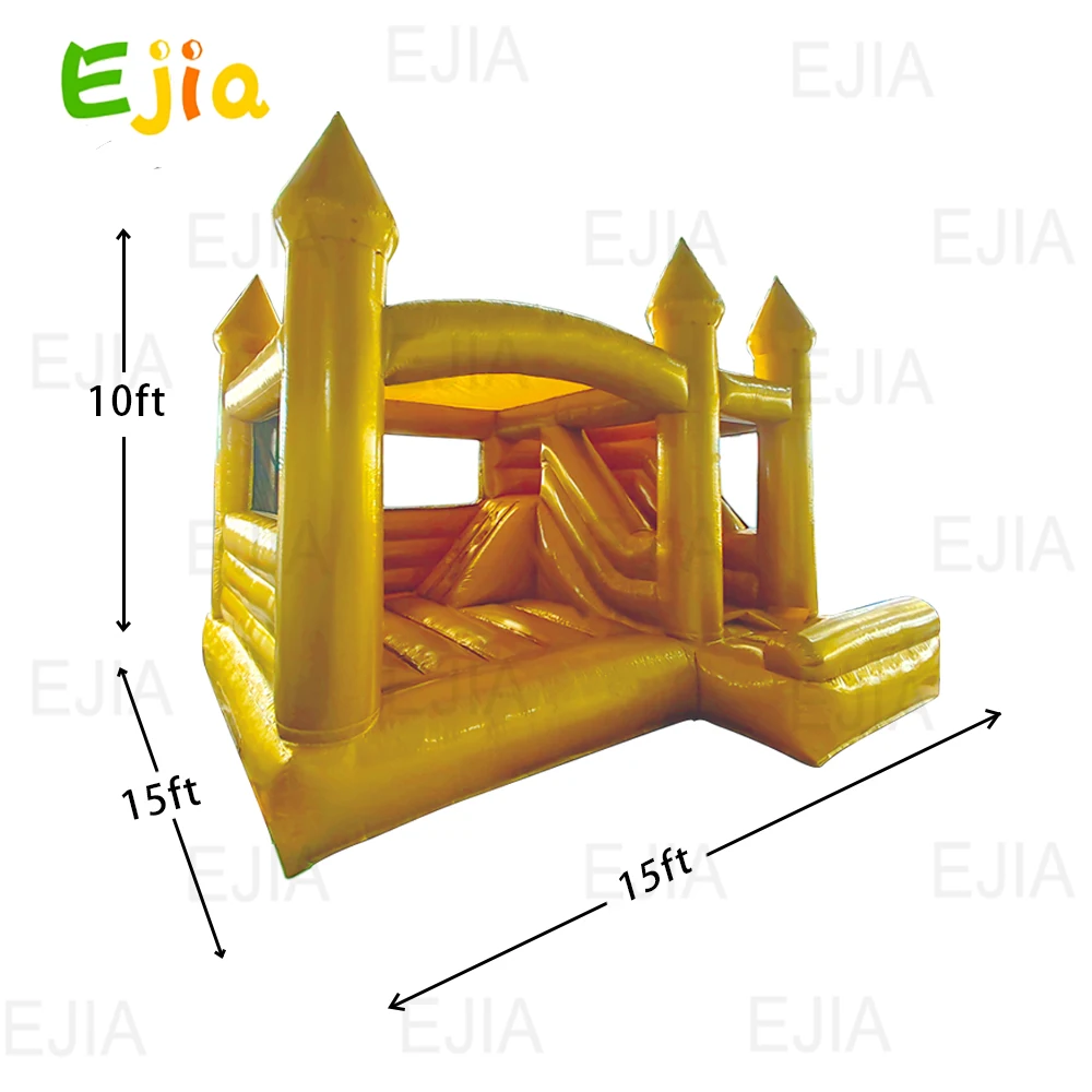 大きな金色のインフレータブルバウンスハウス,屋外の白い城,結婚式のパーティー,家族のための城のスライド,15フィート