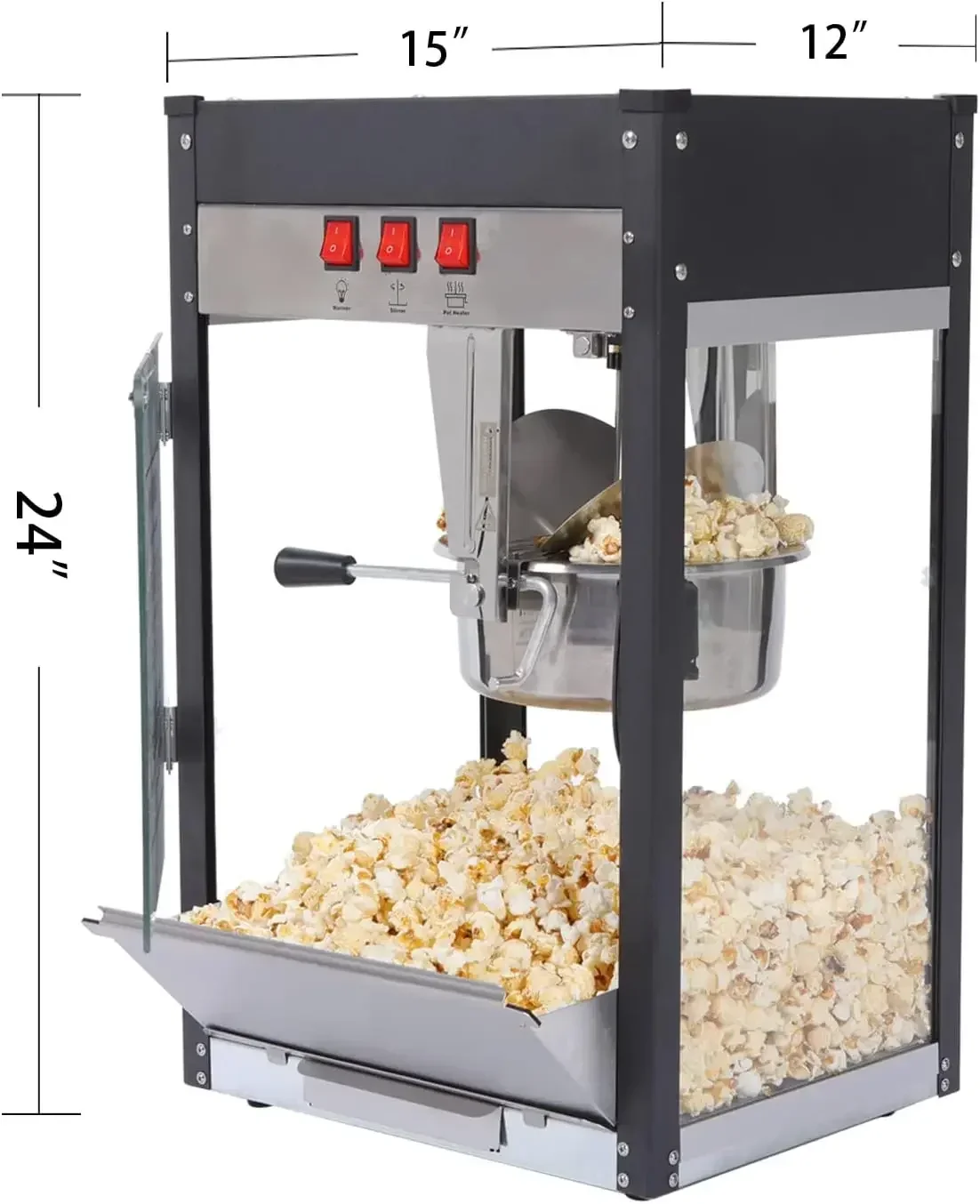 Máquina popper de palomitas de maíz de 8 onzas: 3 galones por lote, estilo teatro profesional vintage para hacer palomitas de maíz con hervidor antiadherente y