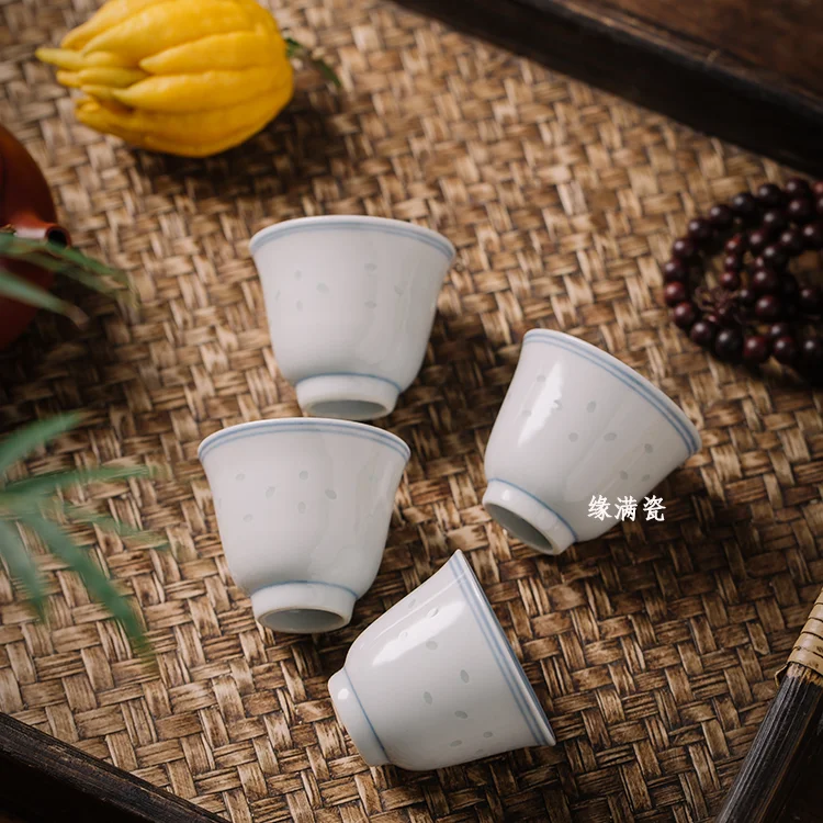 Jingdezhen porcelain single blue and white double-line flying crane core exquisite golden bell cup